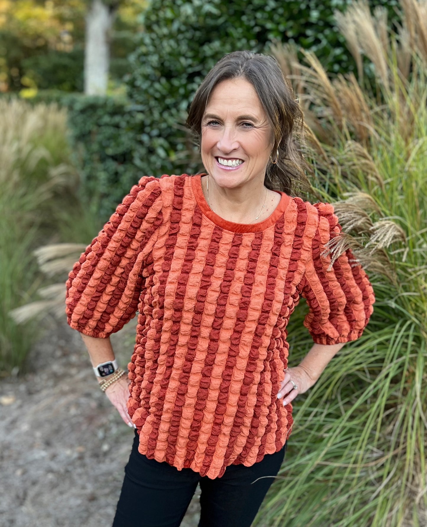 Mixed Rust Puff Textured Top