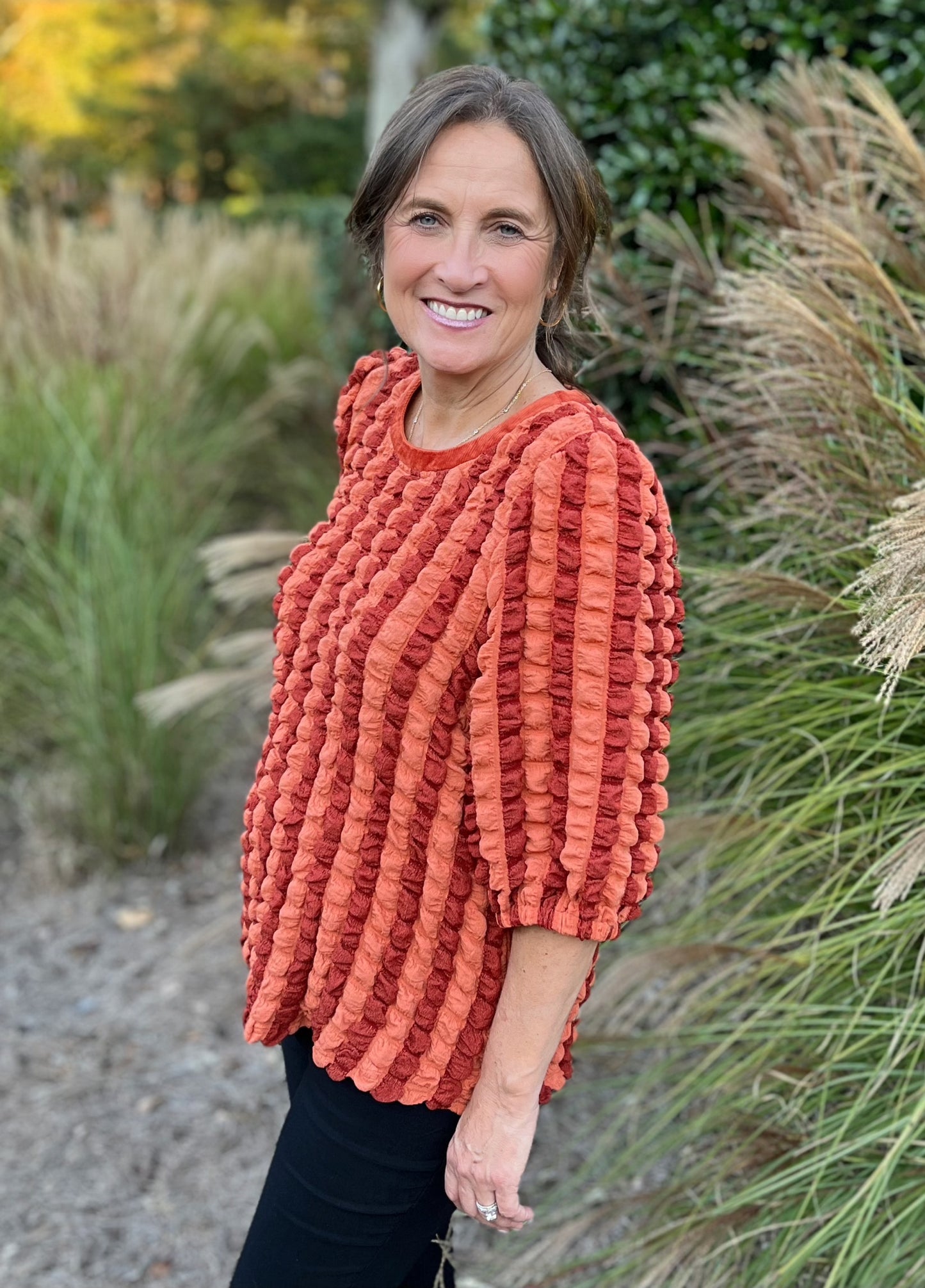 Mixed Rust Puff Textured Top