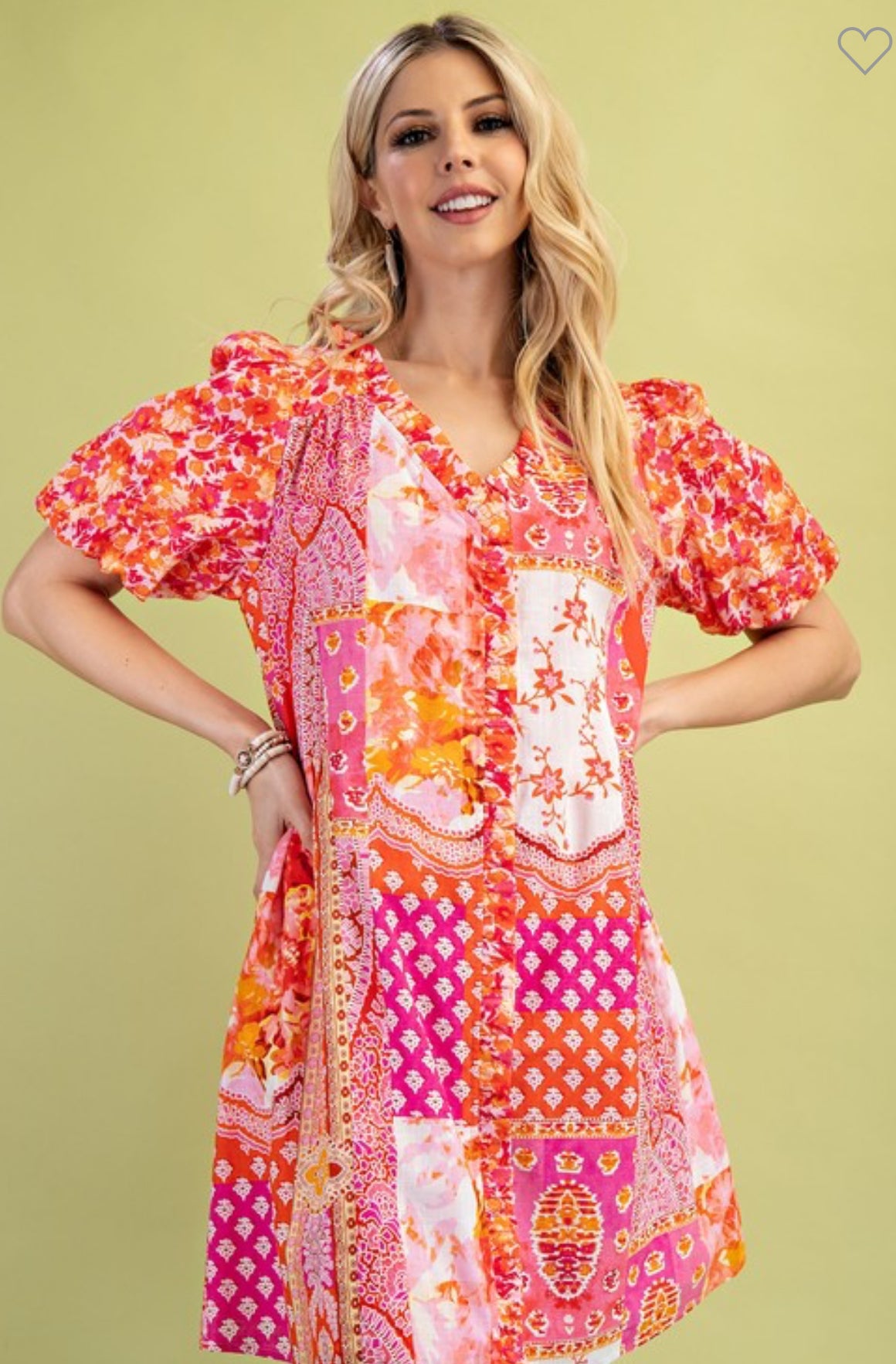 Pink Mixed Print Short Sleeve Dress