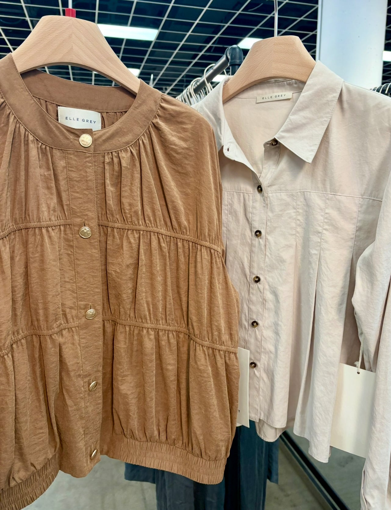 Pleated Button Front Oatmeal Blouse