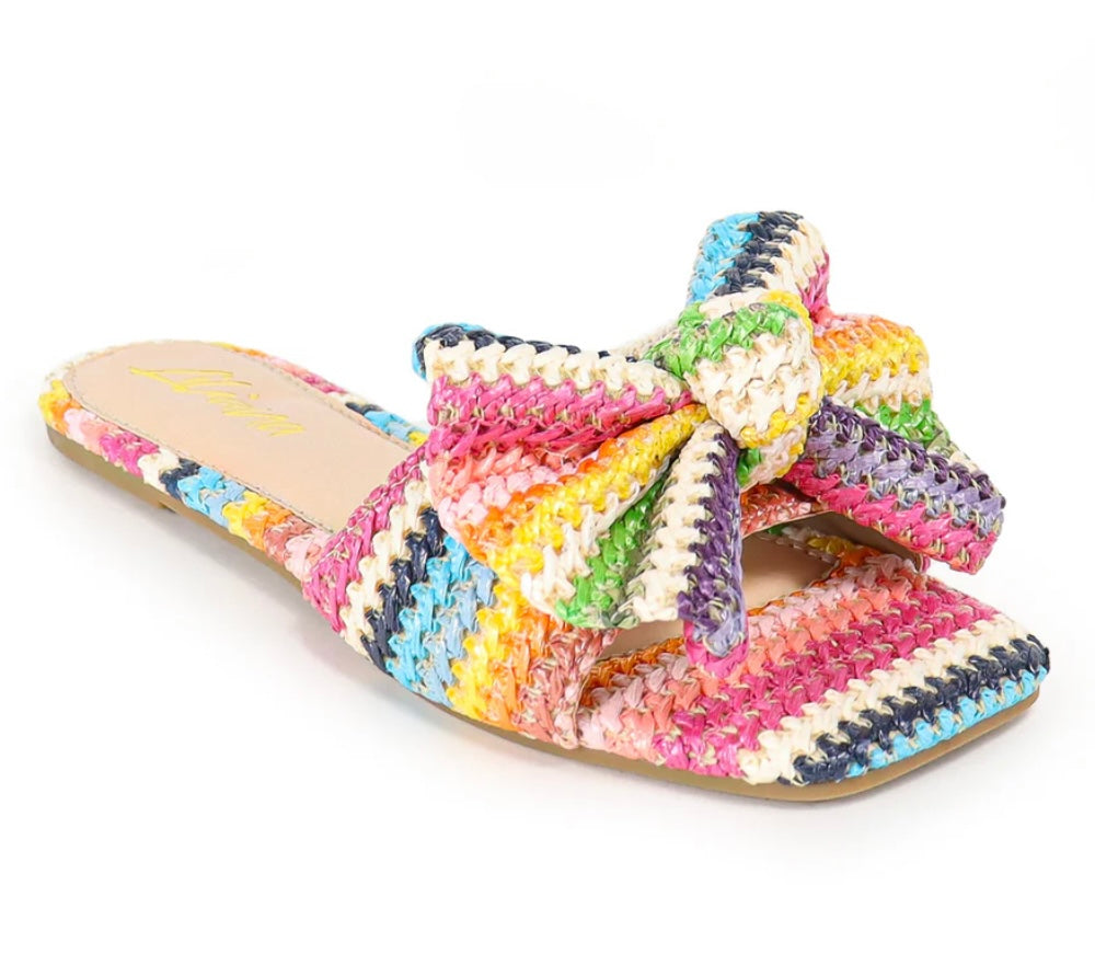 Multi Stripe Raffia Bow Sandal