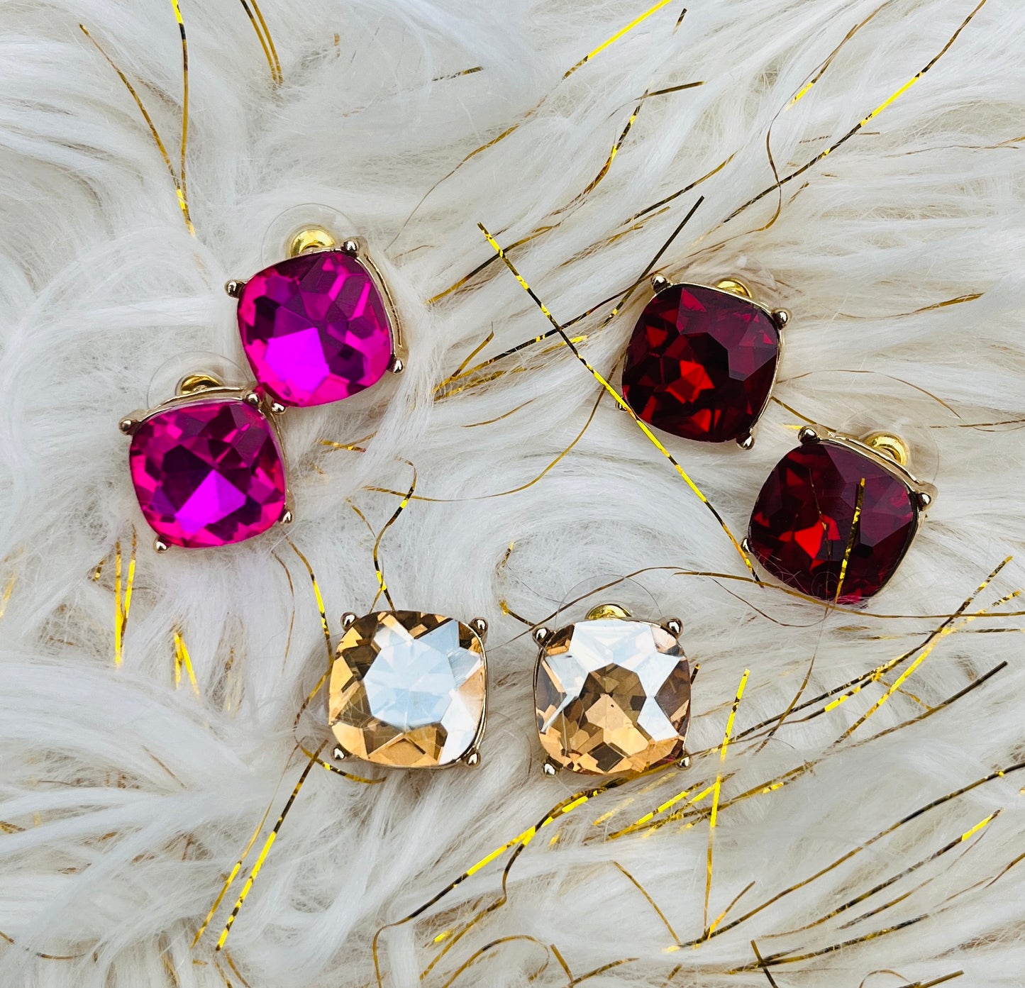 Holiday Jewel Stud Earings / 3 colors