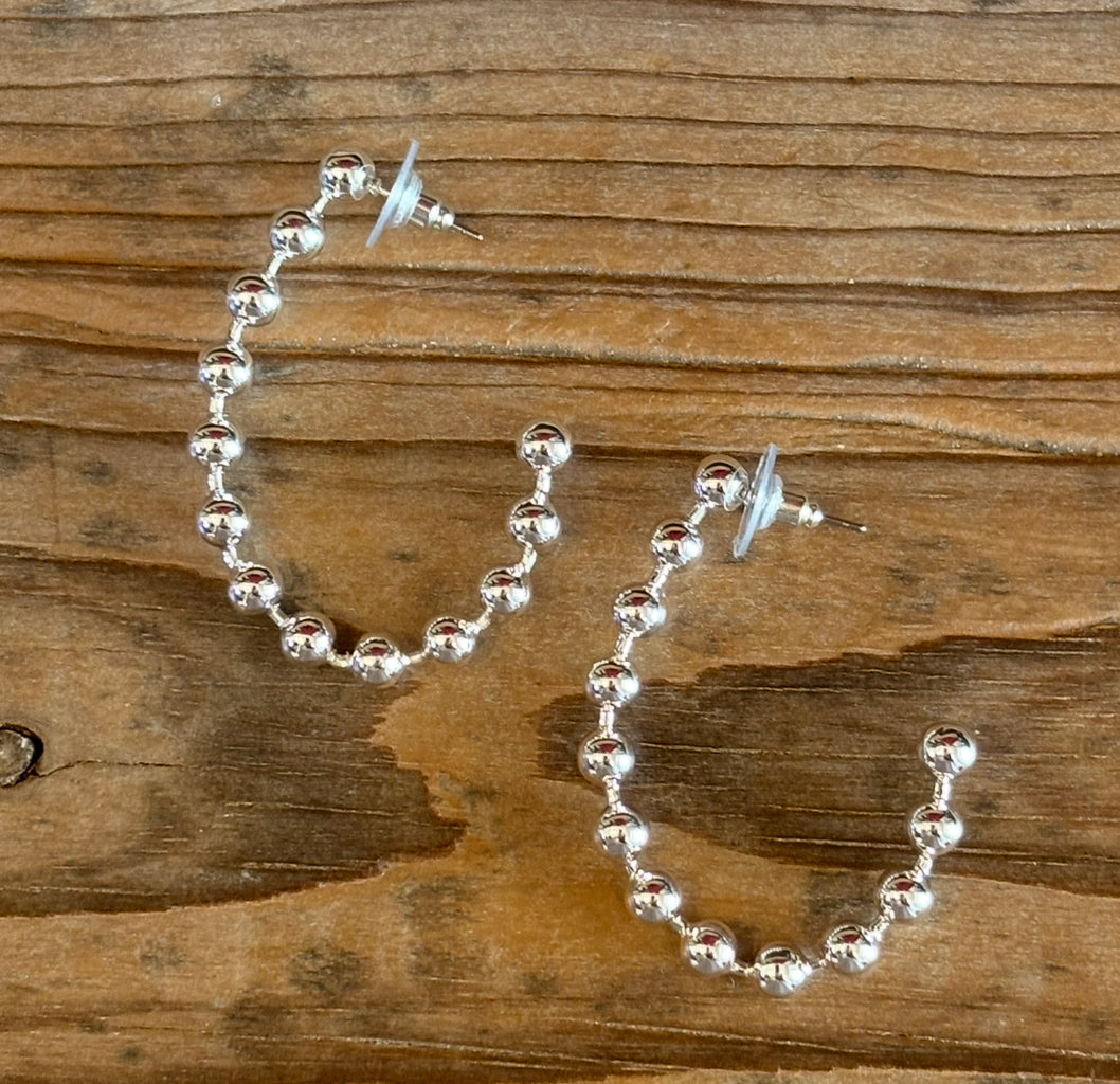 Oval Beaded Hoop Earrings – Silver or Gold