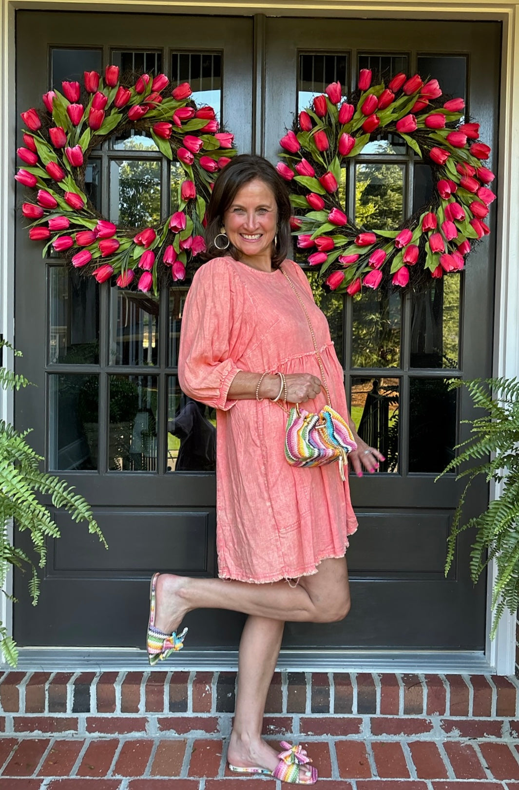 Washed Coral Linen Babydoll Dress