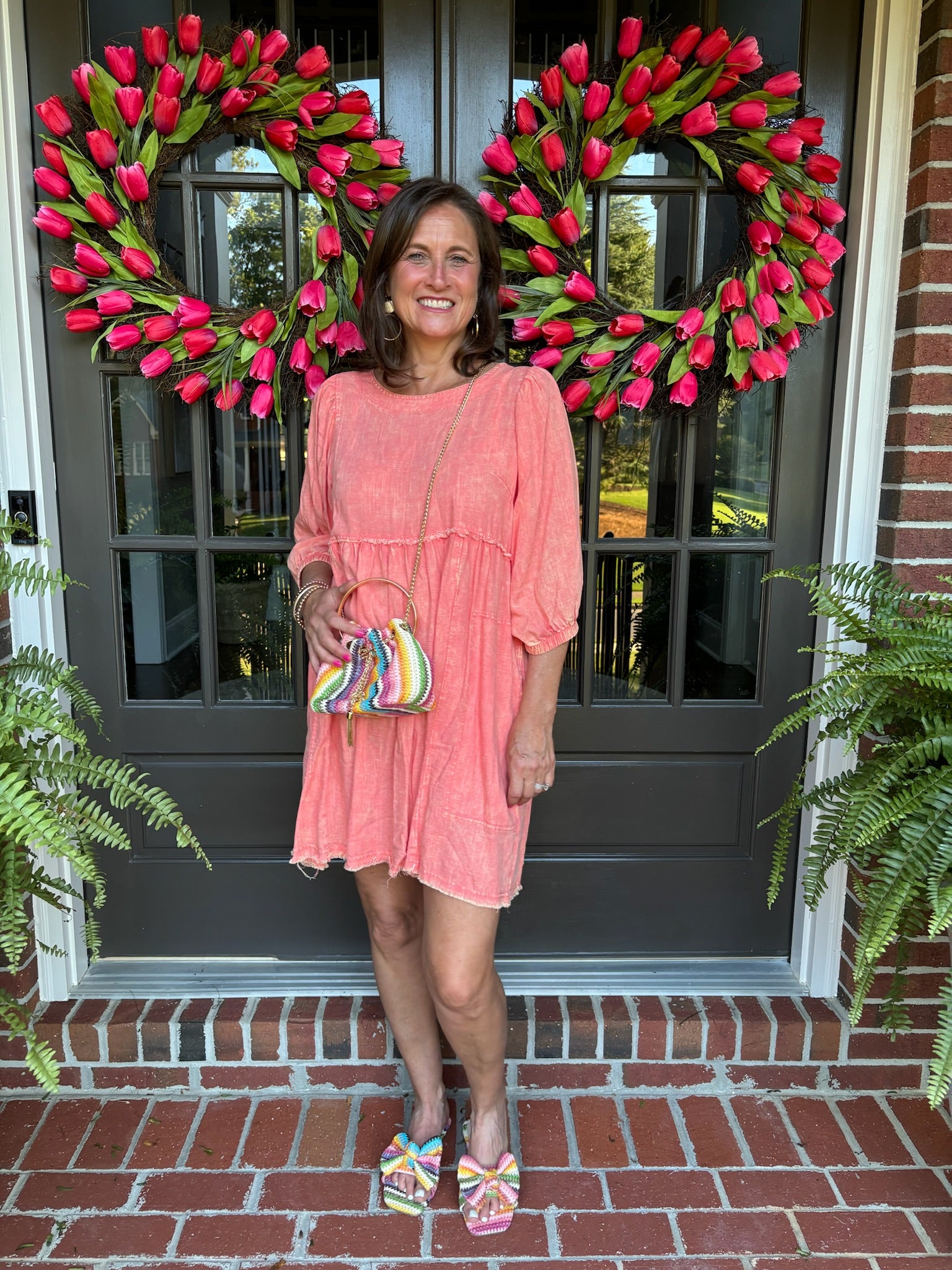Washed Coral Linen Babydoll Dress Washed Coral Linen Babydoll Dress