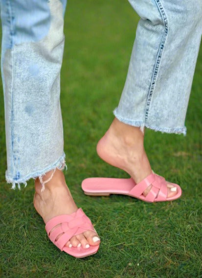 Pink Summer Patent Flats