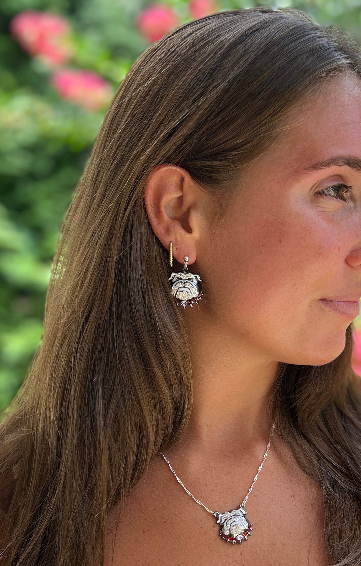 Georgia Bulldog Crystal Mascot  Earring