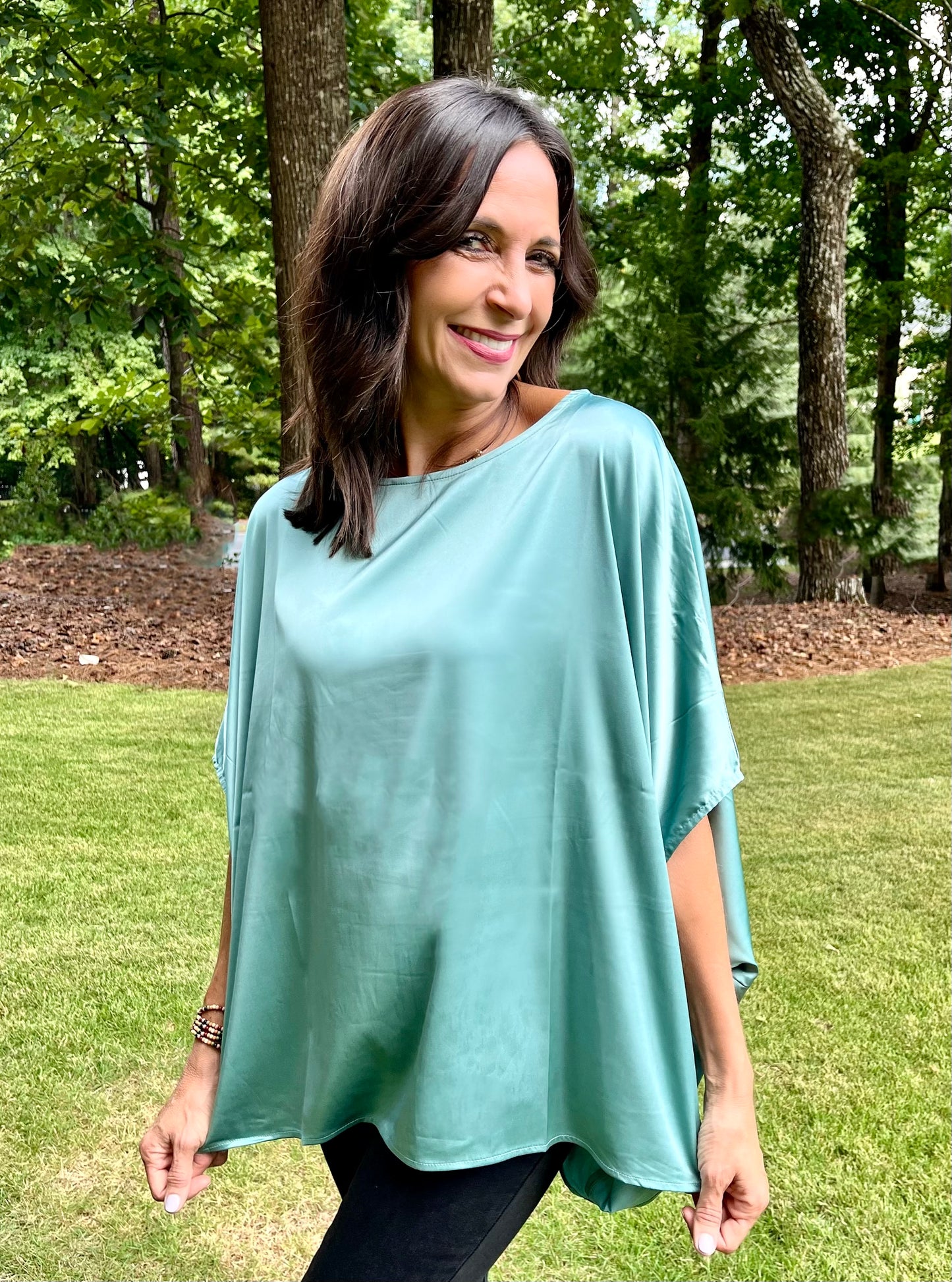 Sage Satin Loose Fit Top