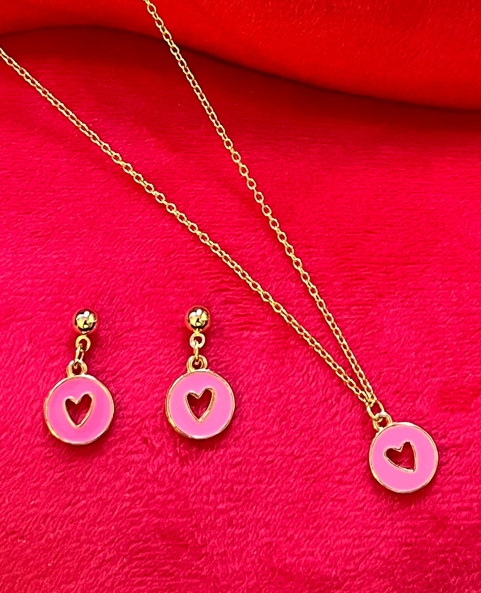 Pink Enamel Heart Cut-out Earrings