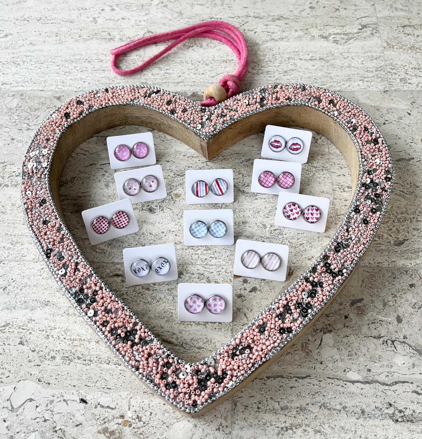 Handmade VALENTINE print Artwork Stud Earrings