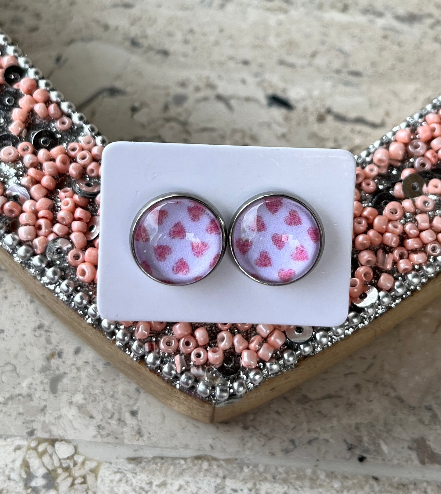 Handmade VALENTINE print Artwork Stud Earrings