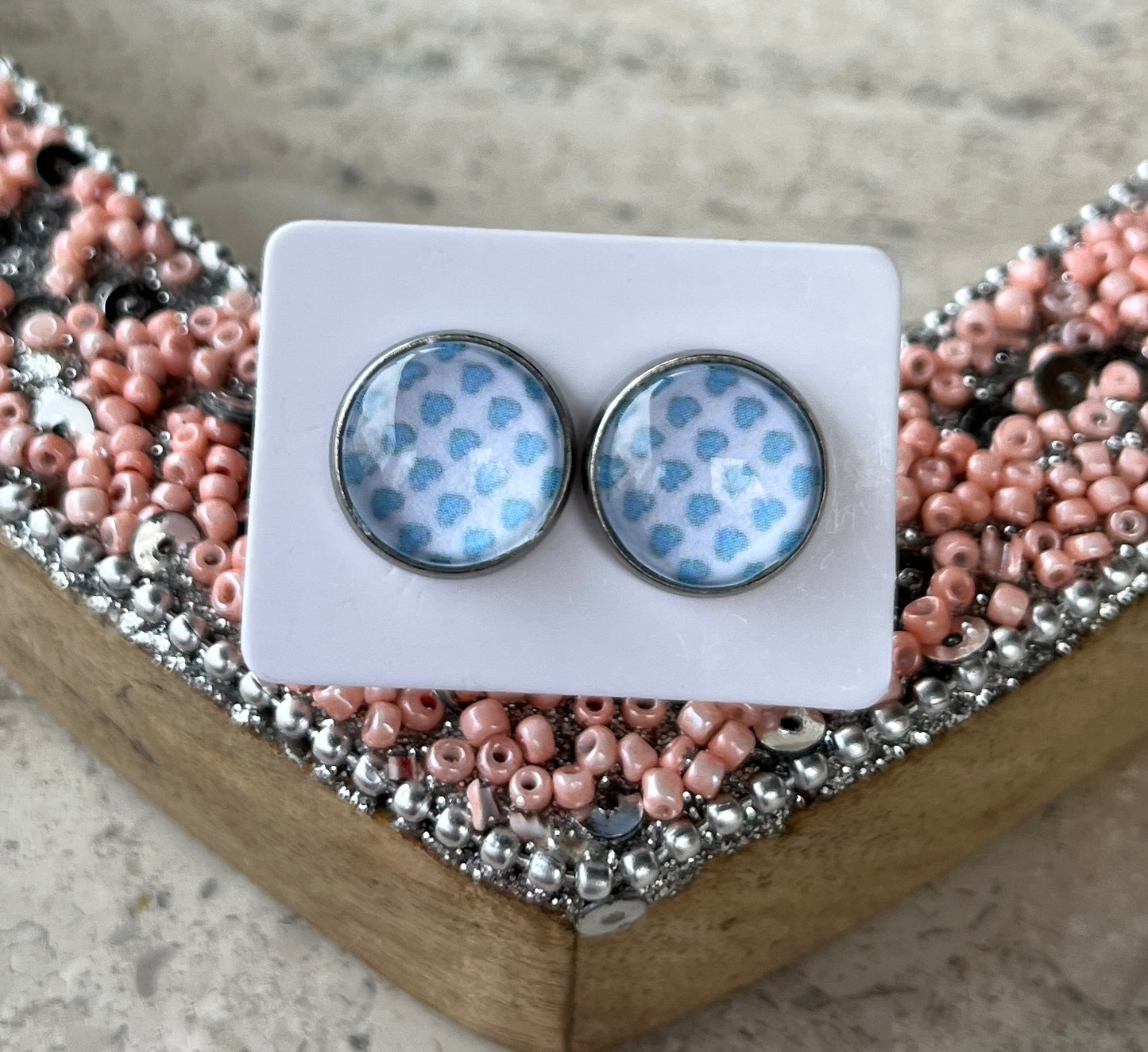 Handmade VALENTINE print Artwork Stud Earrings