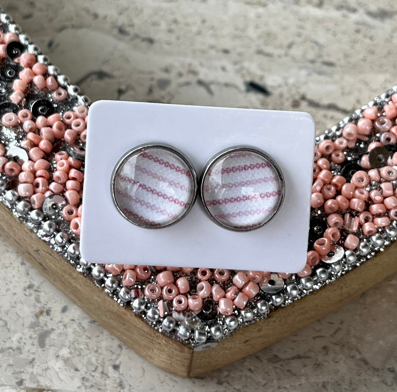 Handmade VALENTINE print Artwork Stud Earrings