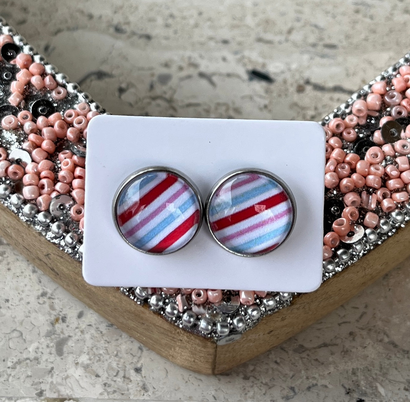 Handmade VALENTINE print Artwork Stud Earrings