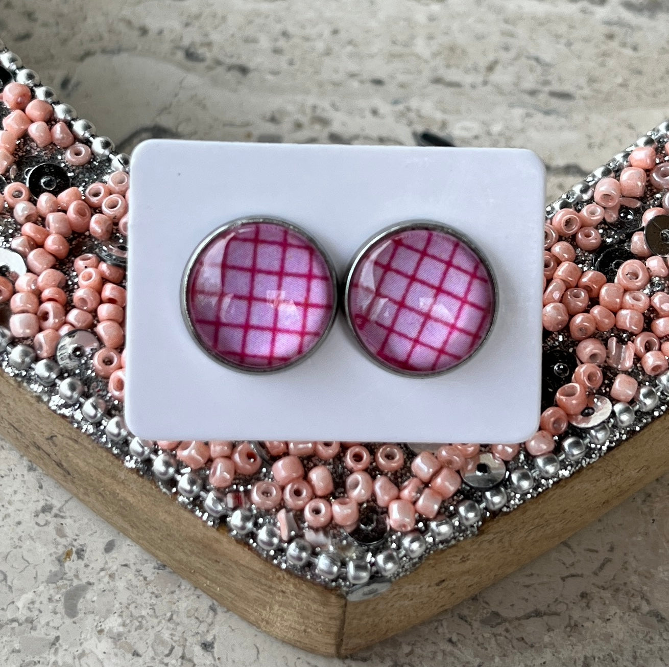 Handmade VALENTINE print Artwork Stud Earrings