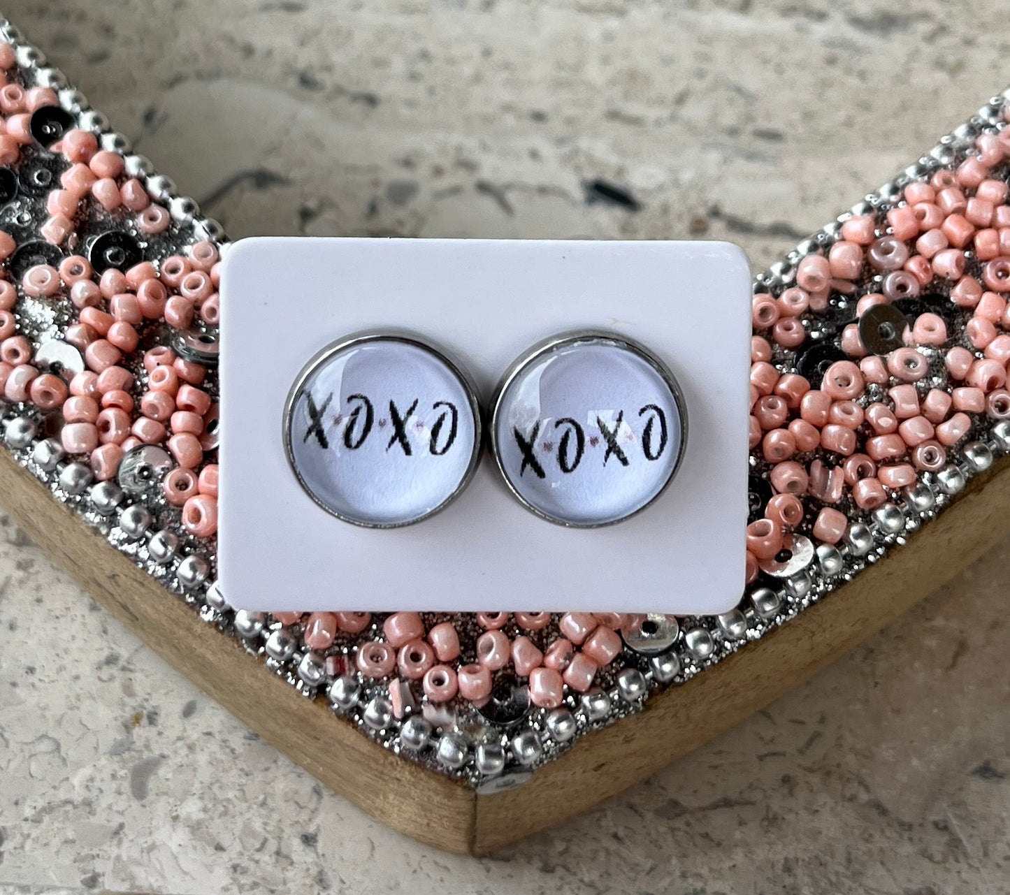 Handmade VALENTINE print Artwork Stud Earrings
