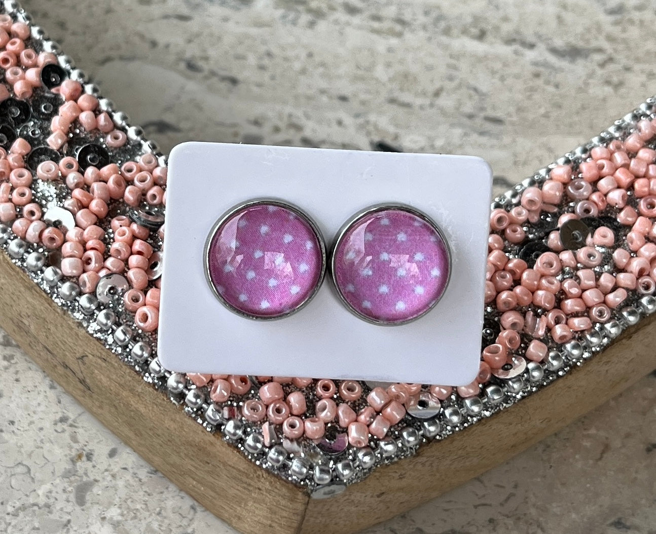 Handmade VALENTINE print Artwork Stud Earrings