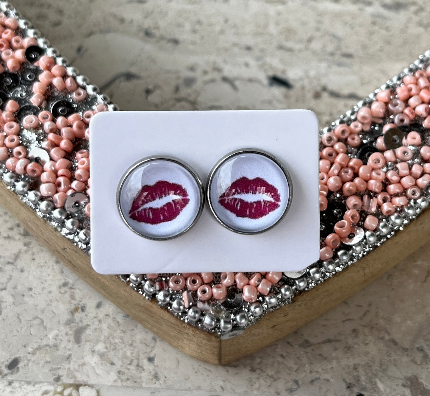 Handmade VALENTINE print Artwork Stud Earrings