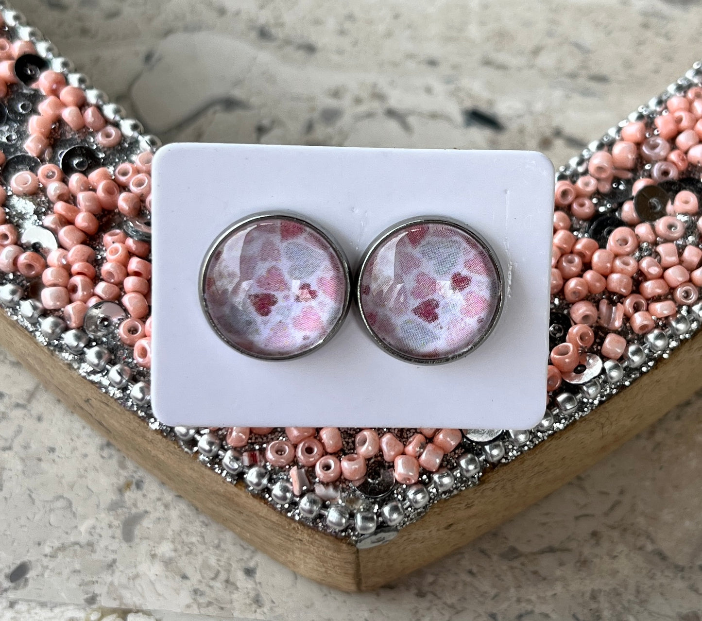 Handmade VALENTINE print Artwork Stud Earrings