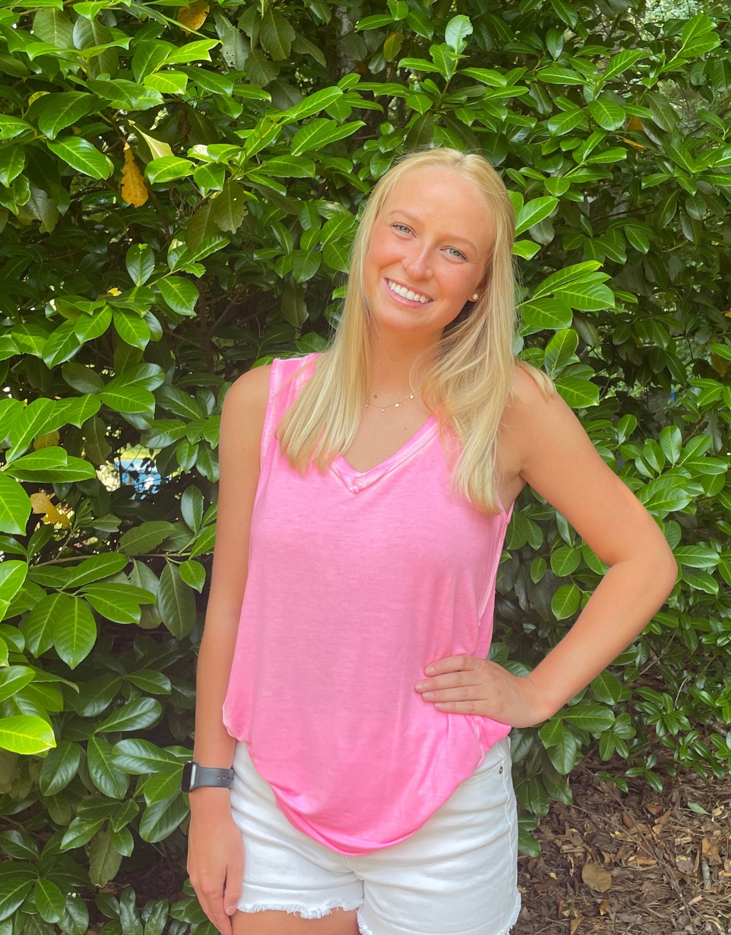 Washed Sleeveless V Neck Top - 2 colors