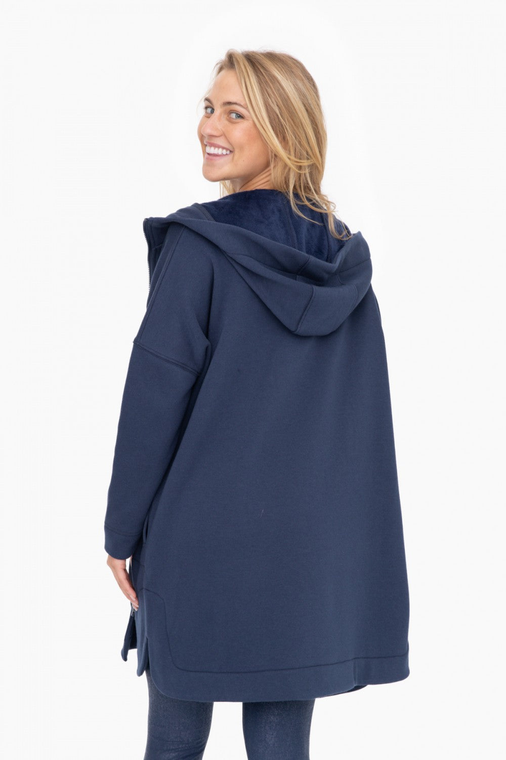 Cozy-up Long Line Hooded Jacket NAVY