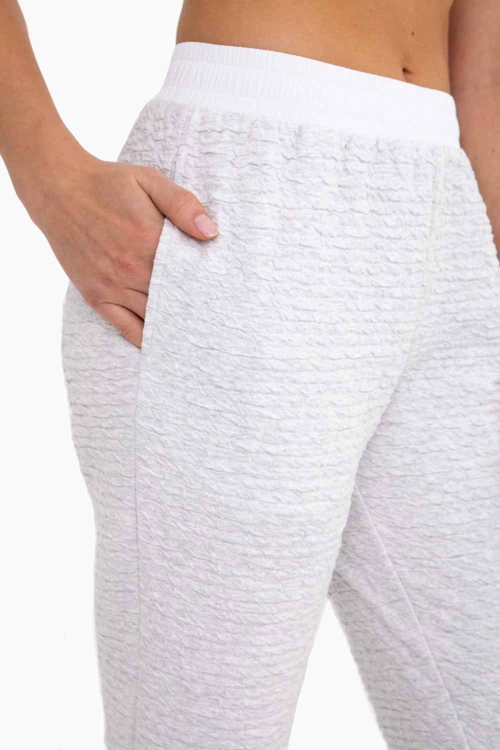 Misty Grey Cotton Blend Textured Joggers