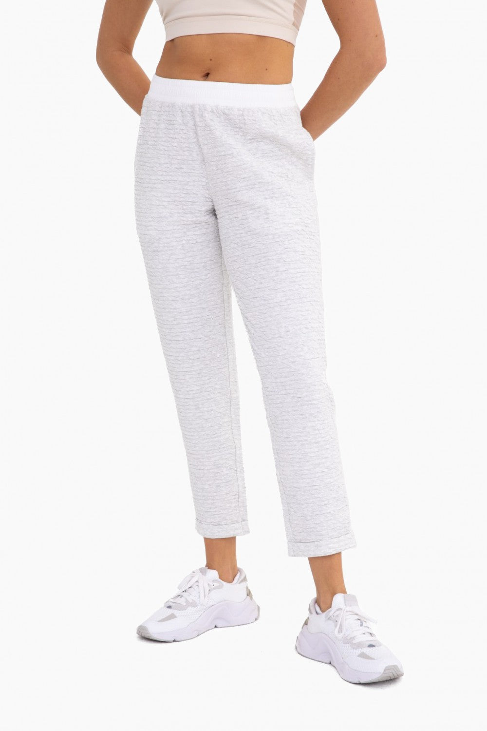 Misty Grey Cotton Blend Textured Joggers
