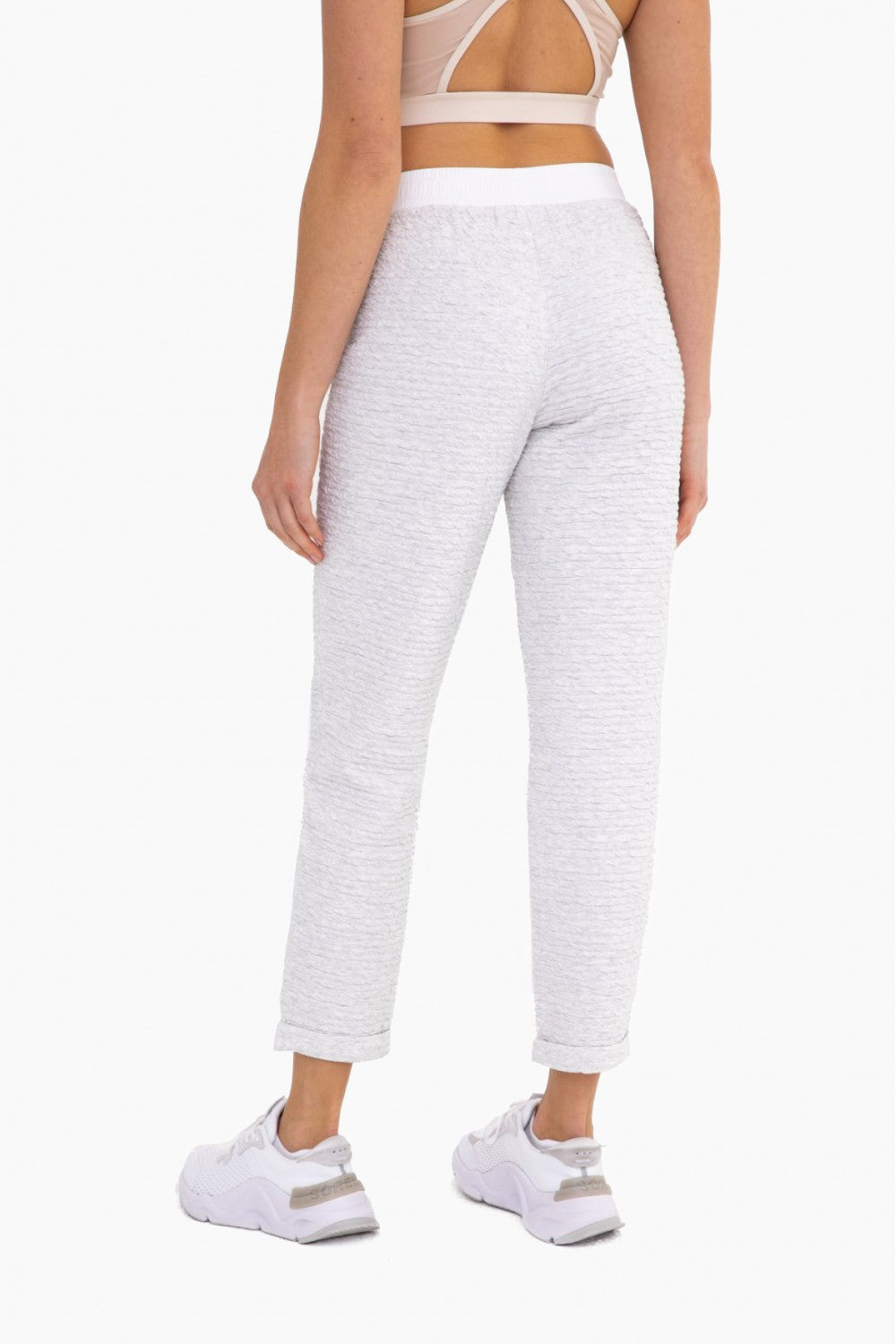 Misty Grey Cotton Blend Textured Joggers