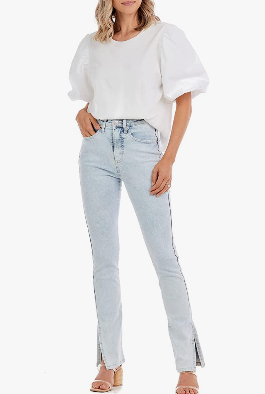 Mud Pie Yorker Side Slit Jean - Light Denim