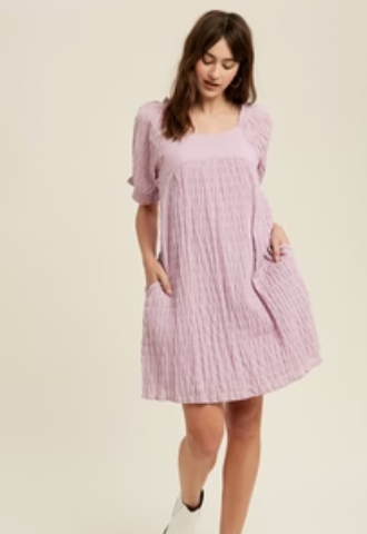 Lilac Smocking-like Woven Dress