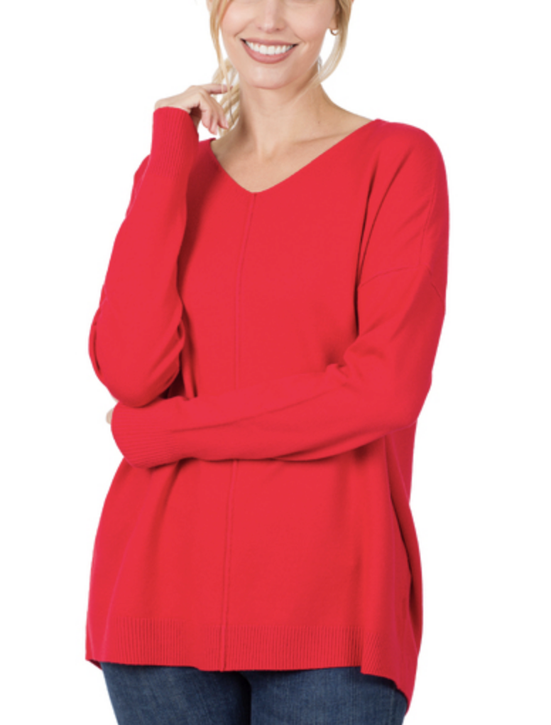 Zenana V-neck Front Seam Sweater / 2 colors