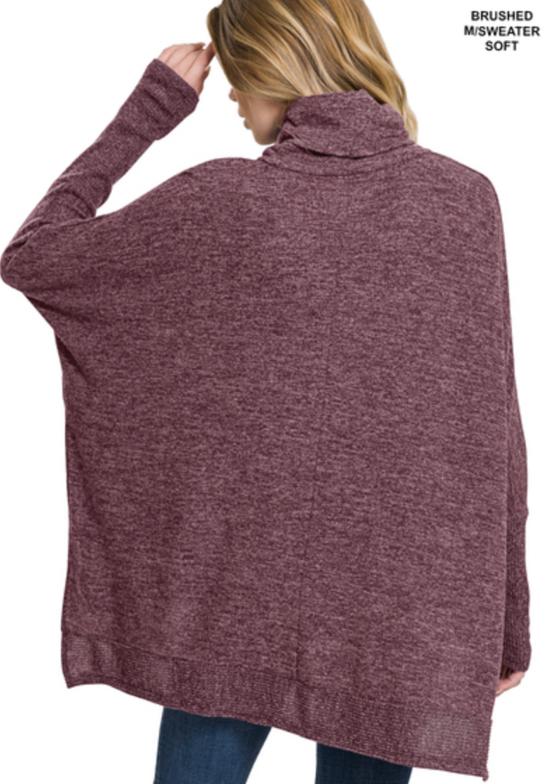 Zenana Cowl Neck Poncho Sweater/ 3 colors
