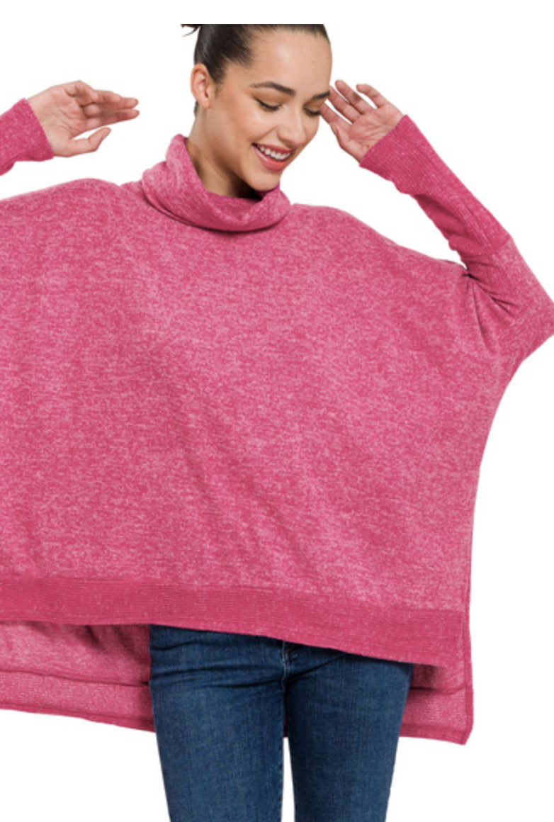 Zenana Cowl Neck Poncho Sweater/ 3 colors