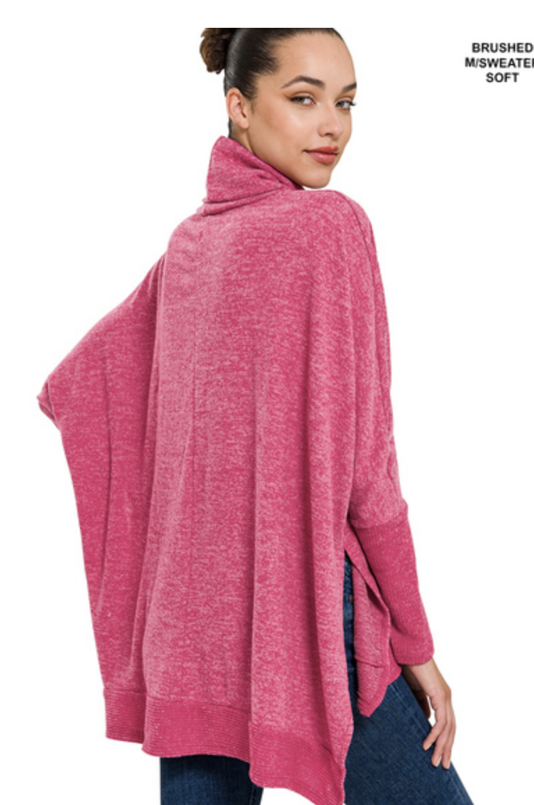 Zenana Cowl Neck Poncho Sweater/ 3 colors