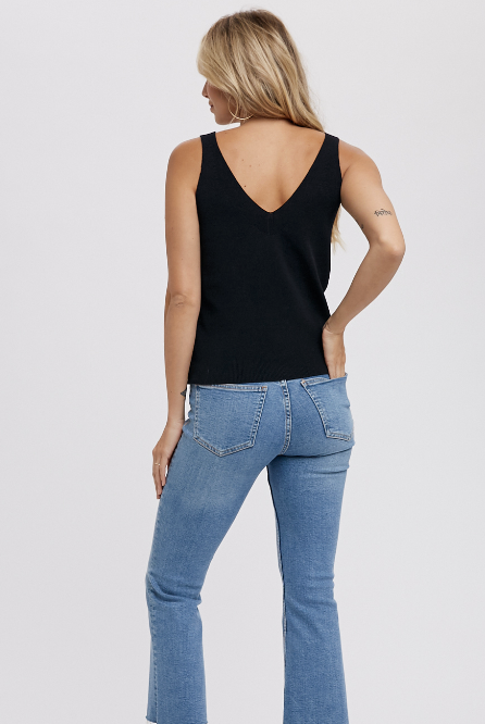 Black V Neck Essential Knit Tank