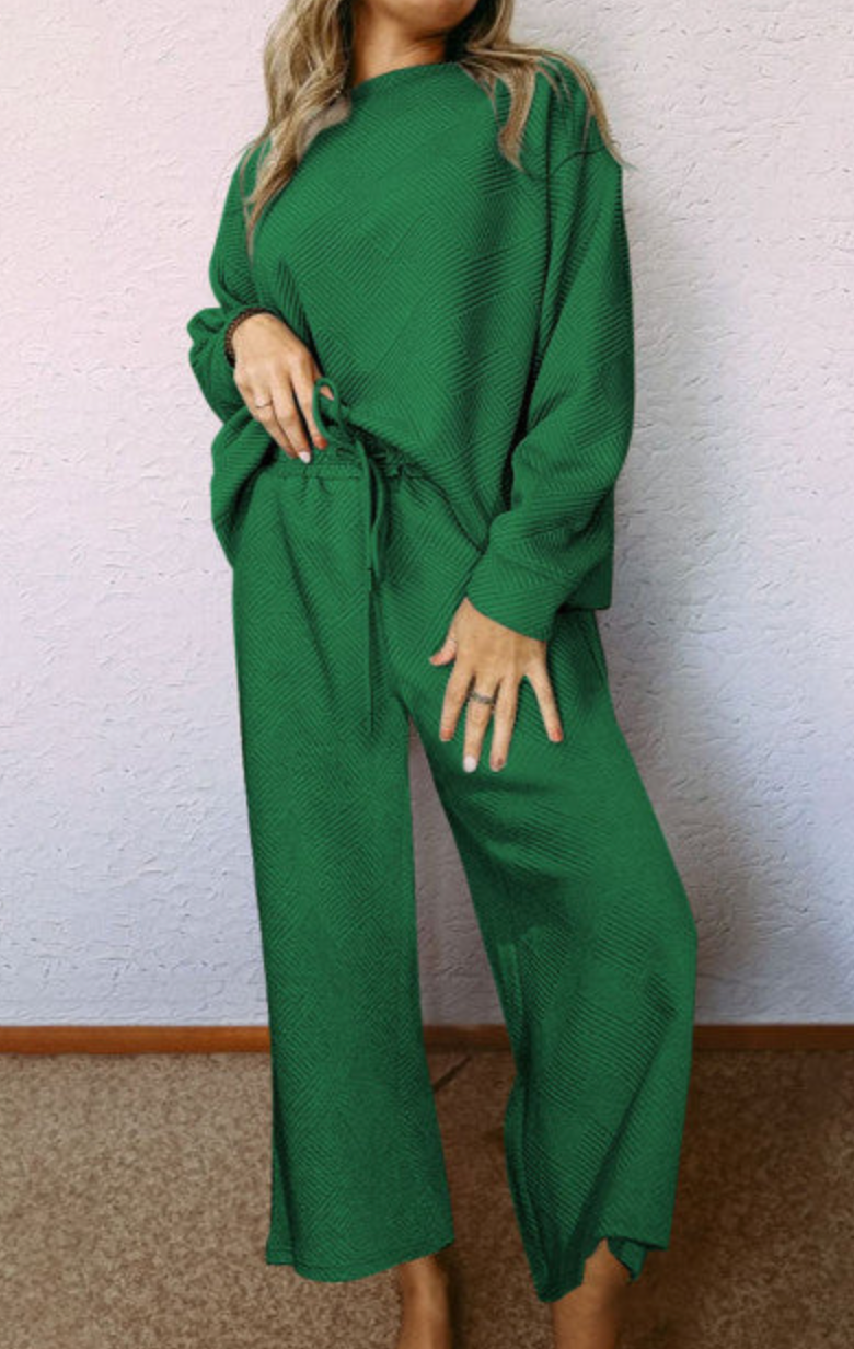 Textured Loose Fit Long Sleeve Pant Set / 5 colors