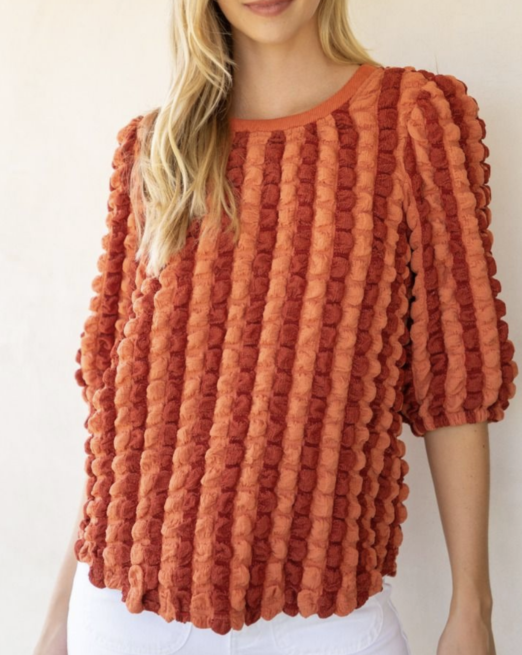 Mixed Rust Puff Textured Top