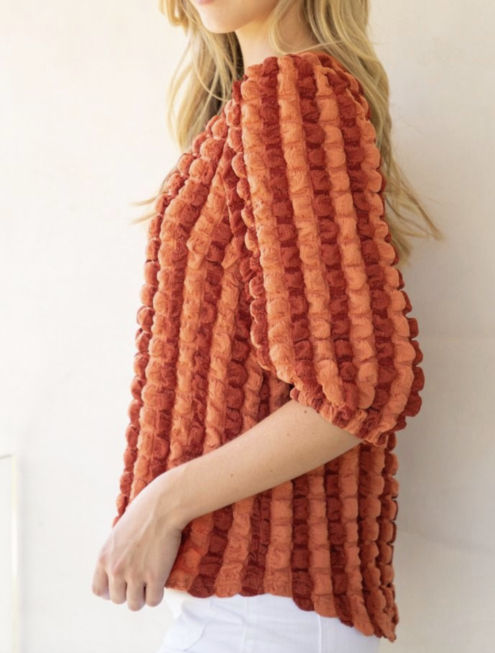 Mixed Rust Puff Textured Top