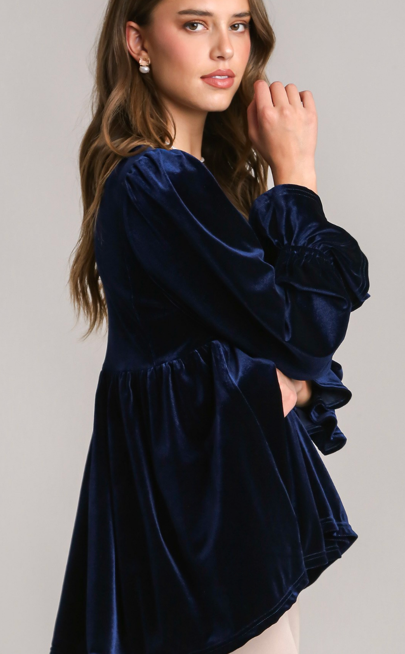 Blue Velvet Smocking Top