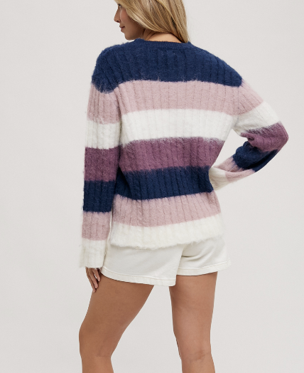 Color Block Stripe Ribbed Knit Sweater