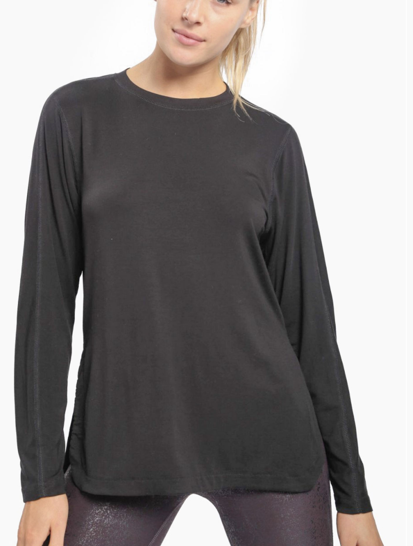 Black Tencel Long Sleeve with Curved Hem