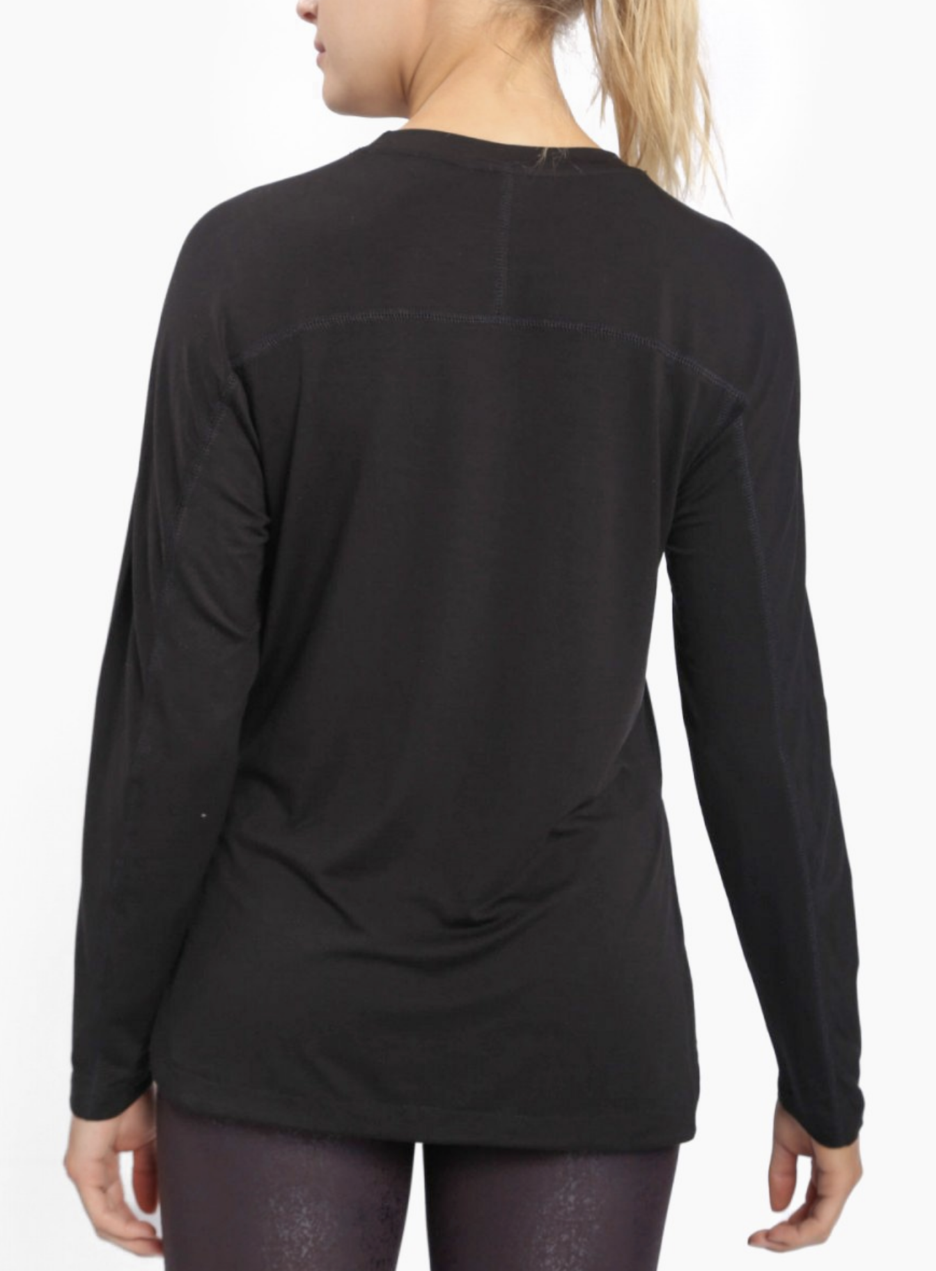 Black Tencel Long Sleeve with Curved Hem