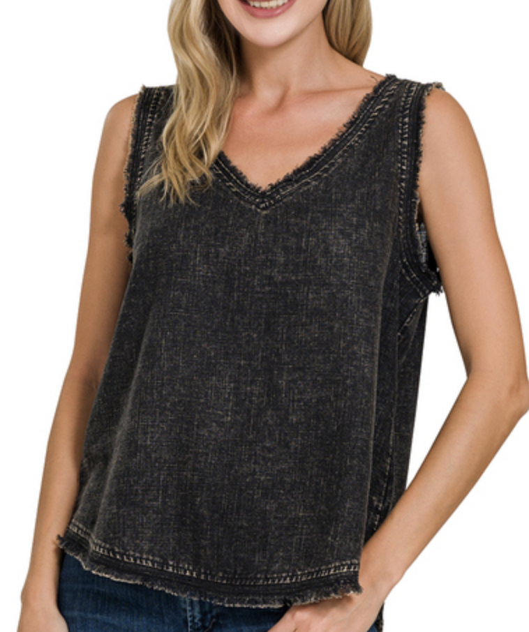 Washed Linen V Neck Top / 3 colors