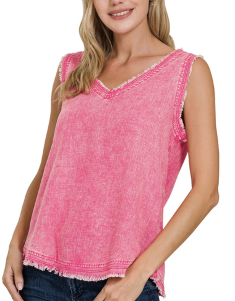 Washed Linen V Neck Top / 3 colors