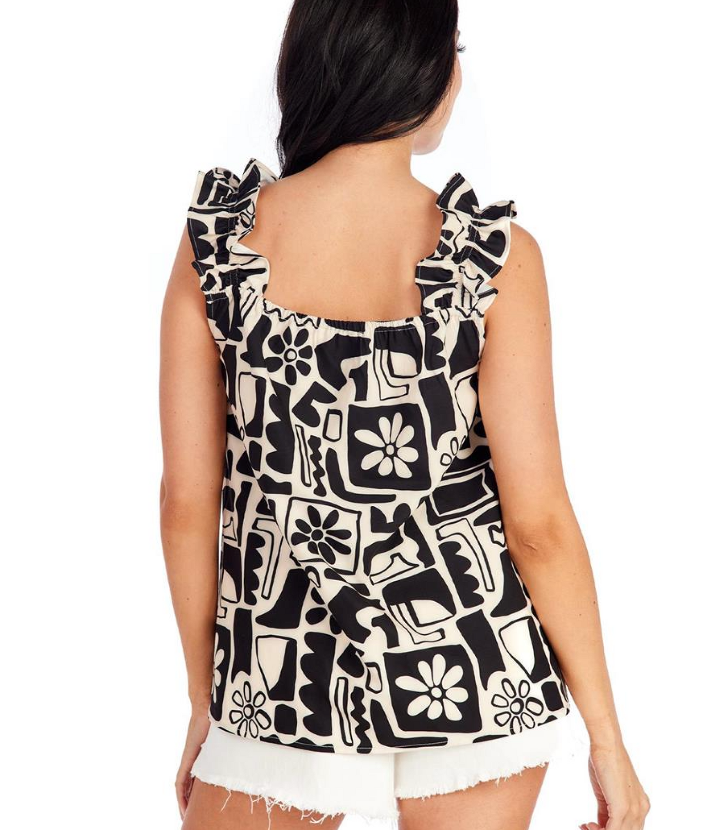 Geo Black Floral Print Charlie Top