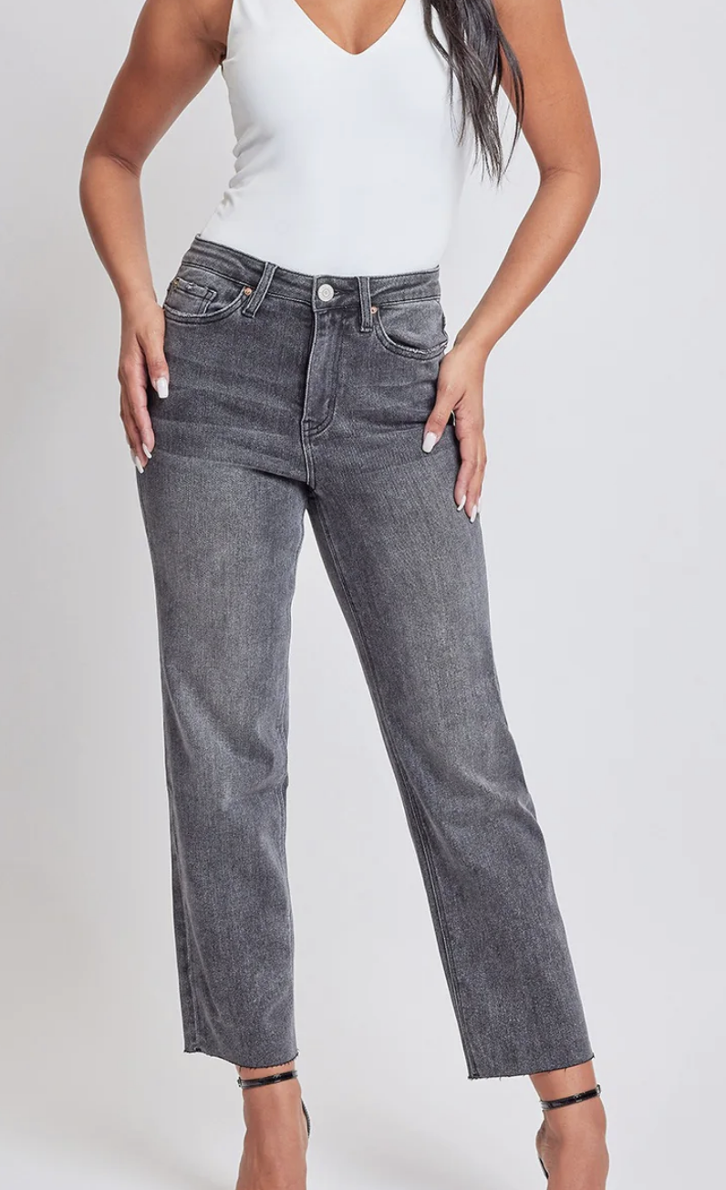 Washed Black High Rise Cropped Straight Jean