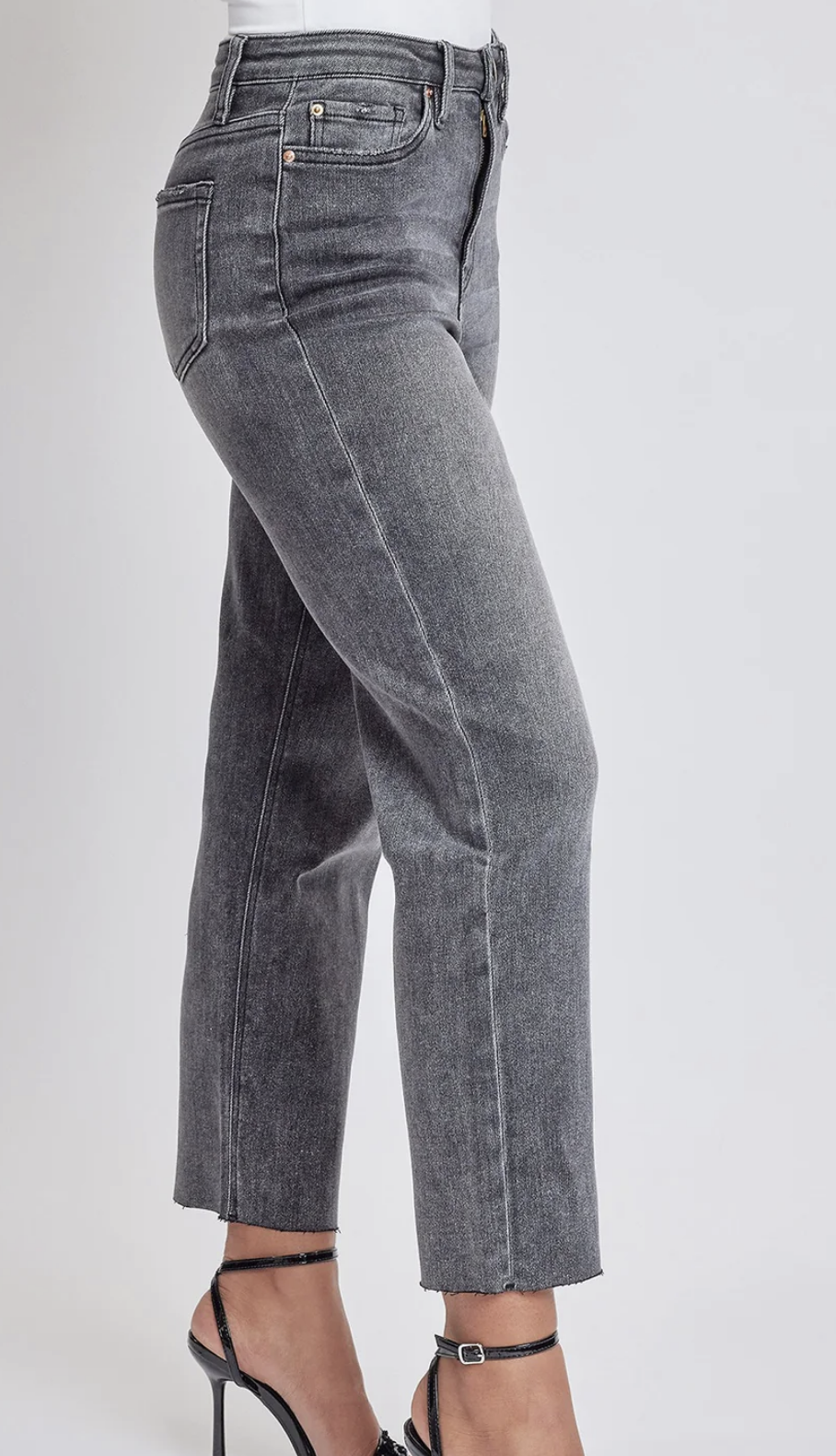 Washed Black High Rise Cropped Straight Jean