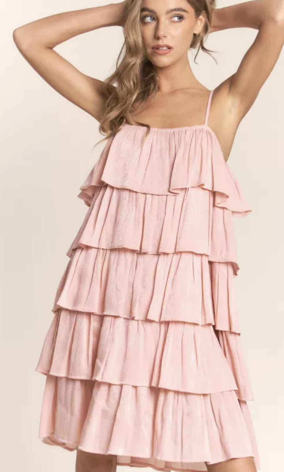 Powder Pink Spaghetti Strap Tiered Dress
