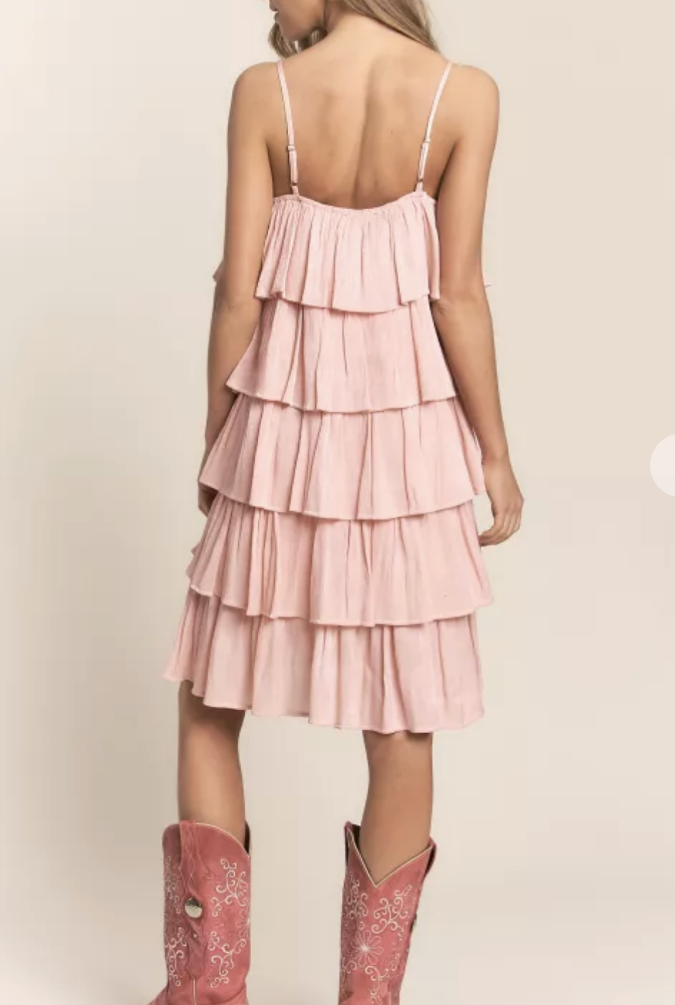 Powder Pink Spaghetti Strap Tiered Dress