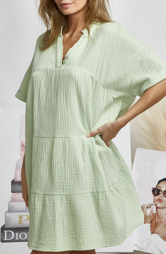 Sage Gauze Tiered Tunic Top or Dress